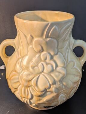 Vintage Beswick Embossed Floral Ceramic Vase in Pale Yellow